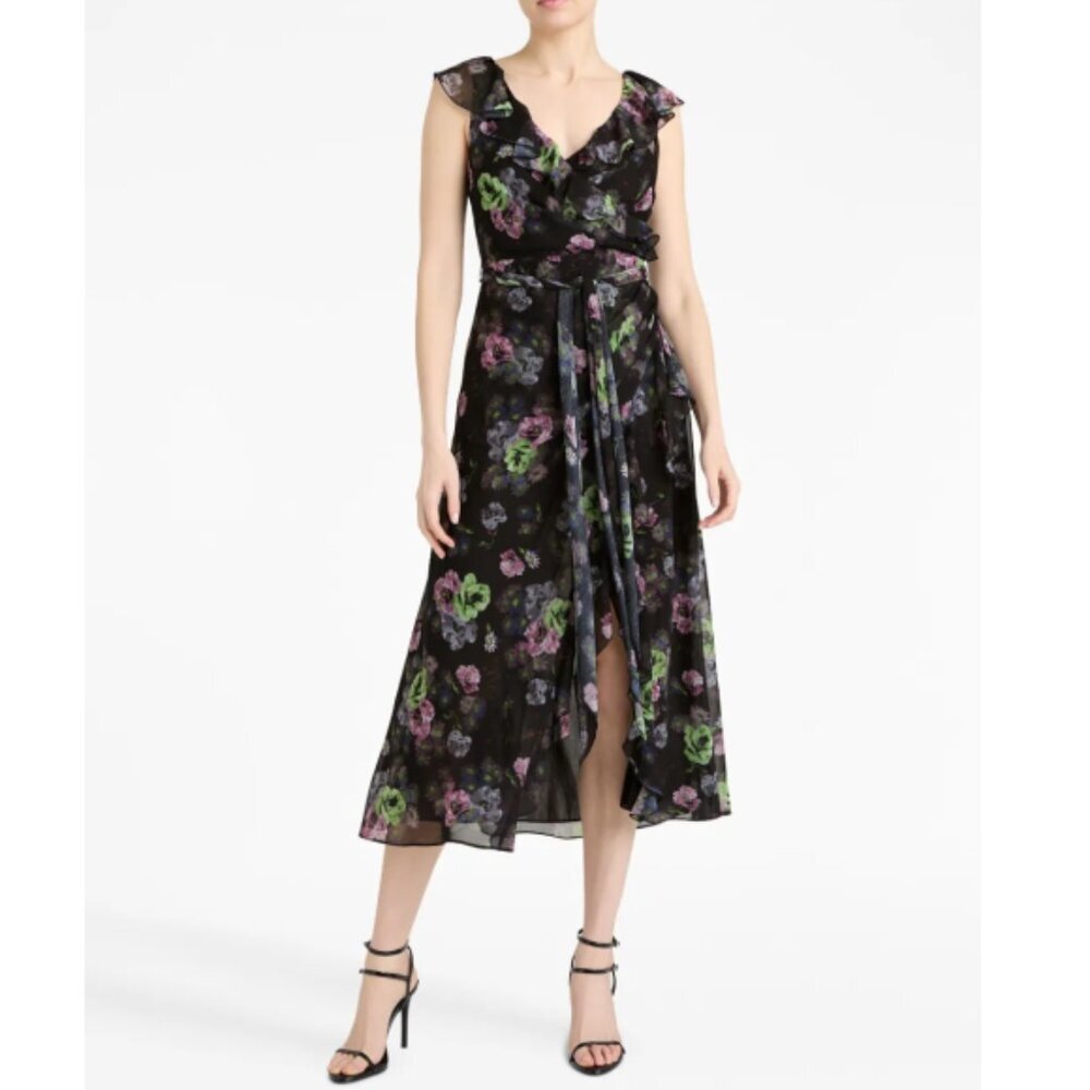 CINQ À SEPT 'Laure' Floral-Print Ruffled Midi-Dress, Midnight Multi